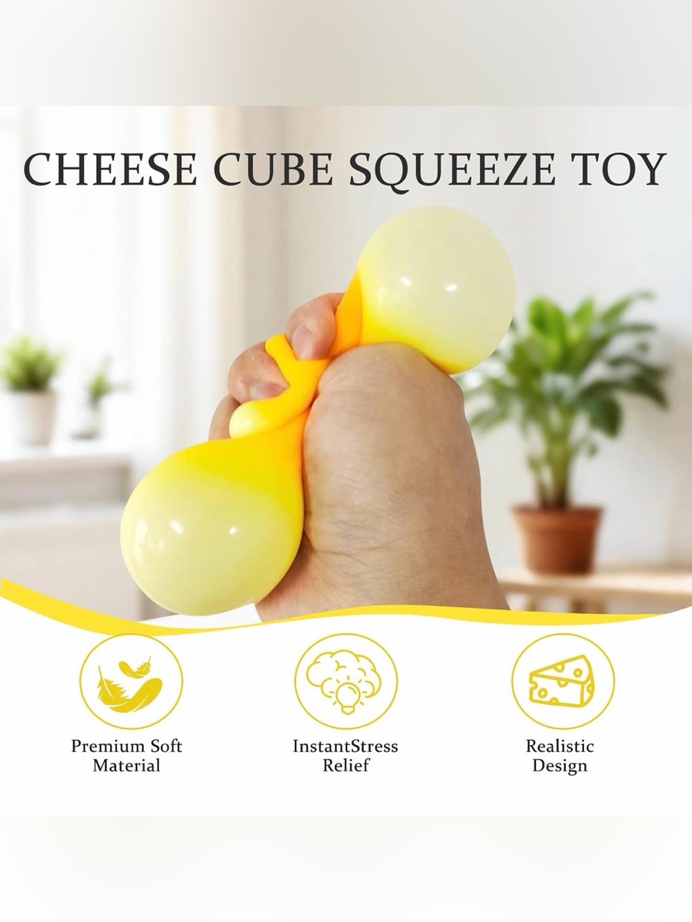 030 2pcs Cheese Squeeze Yellow Toy, 2.36 inch Slow Rebound Sensory Focus Fidget - Picture 3 of 11